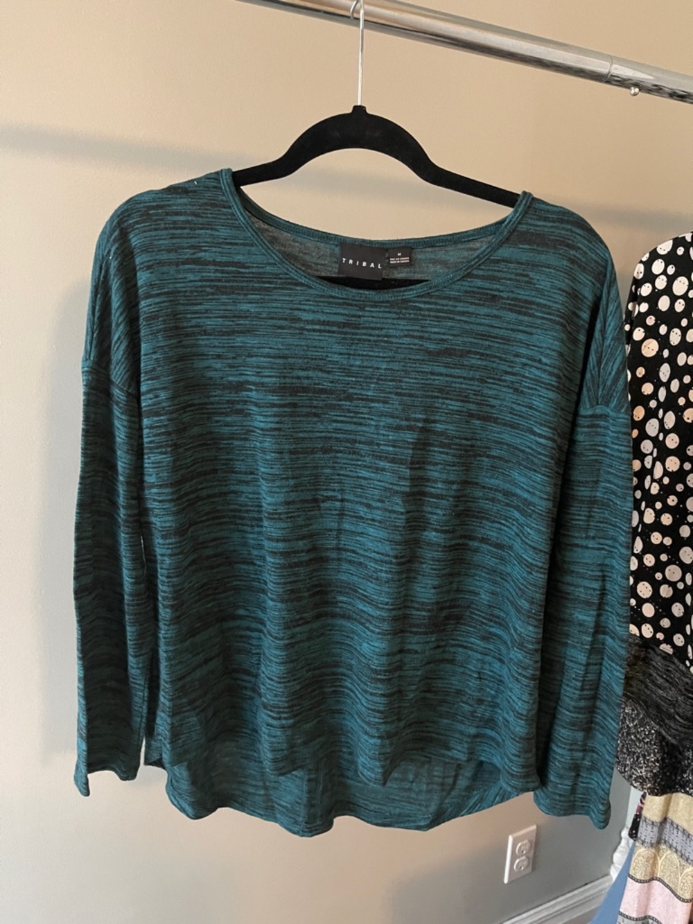 Tribal Teal & Black Space-Dye Long Sleeve Top